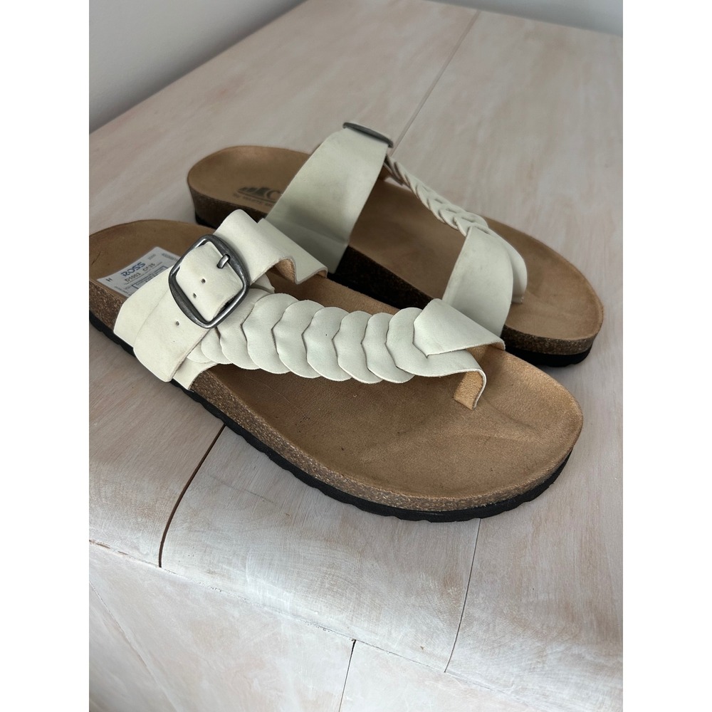 Cliffs by White Mountain Gelt Braided T-Strap Comfort Sandals Cream White 7.5 M
